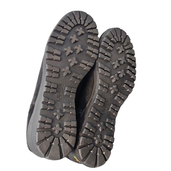 Ralph Lauren Tadina Mid-Calf Winter Boots Womens 8.5B Black Nubuck Lamb Fur Trim - Picture 5 of 16